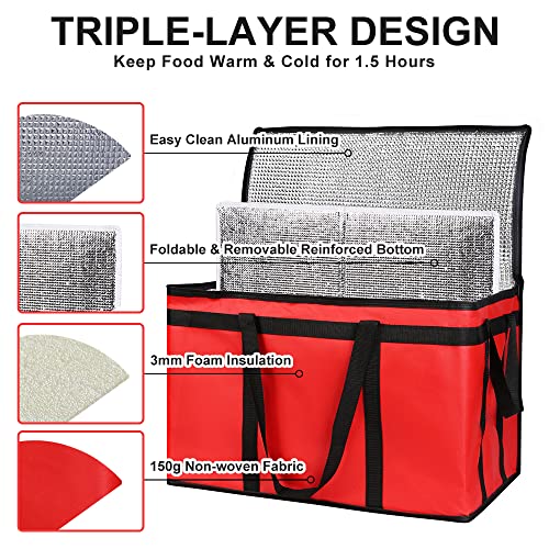 CIVJET Insulated Food Delivery Bag with Hard Bottom, XXX-Large Insulated Reusable Grocery Cooler/Hot Bags, Tote Bag for Shopping/Travel, Red, 1-Pack - Image 4