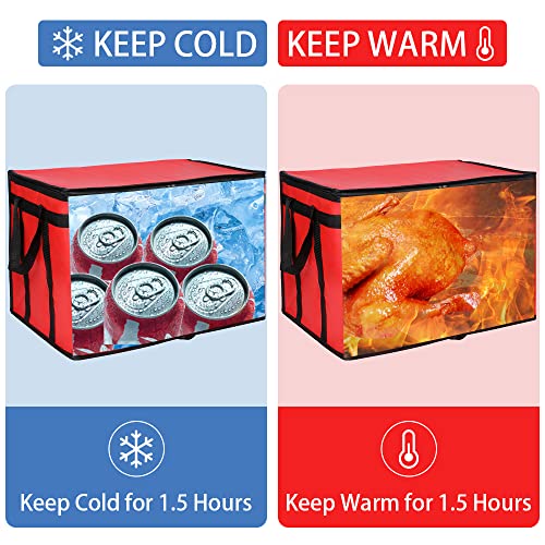 CIVJET Insulated Food Delivery Bag with Hard Bottom, XXX-Large Insulated Reusable Grocery Cooler/Hot Bags, Tote Bag for Shopping/Travel, Red, 1-Pack - Image 3