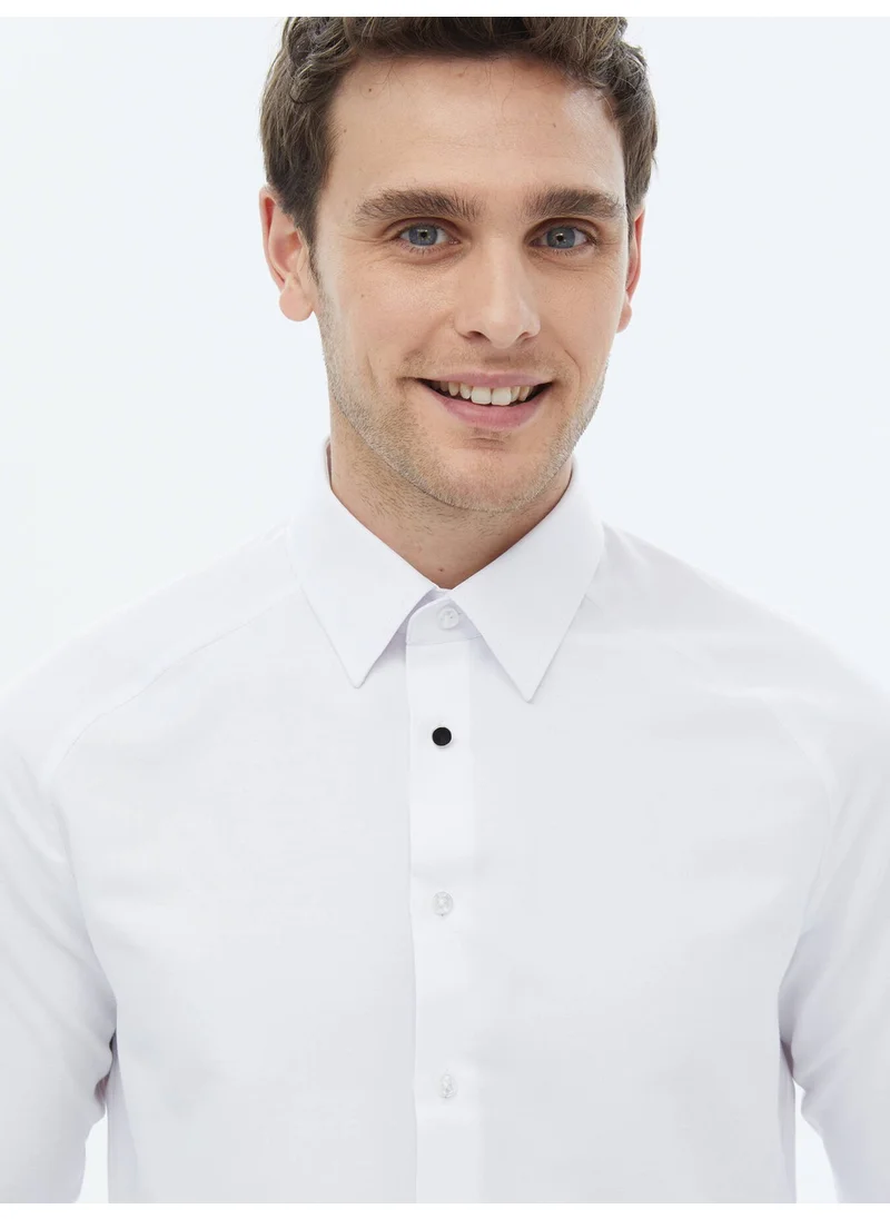 Kip White Woven Classic Cotton Blend Shirt