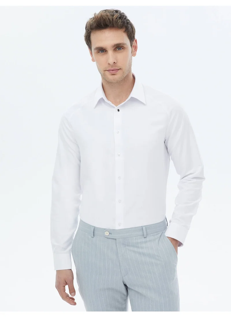 Kip White Woven Classic Cotton Blend Shirt