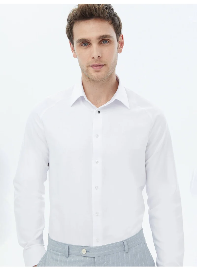 Kip White Woven Classic Cotton Blend Shirt