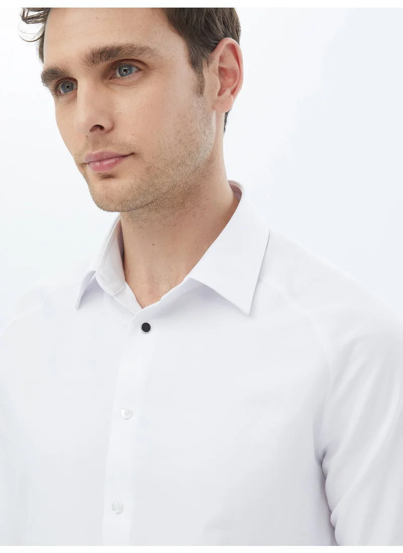 Kip White Woven Classic Cotton Blend Shirt