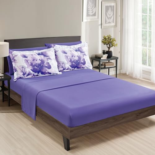 Sunshine Nicole Soft Brushed Microfiber Comforter Set, 7 Pieces Queen, with Light Weight Soft Poly Fill, Printed Dark Purple Big Florals Face with Print Reverse - Image 5