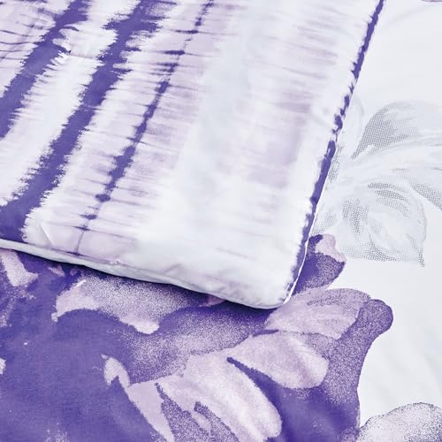 Sunshine Nicole Soft Brushed Microfiber Comforter Set, 7 Pieces Queen, with Light Weight Soft Poly Fill, Printed Dark Purple Big Florals Face with Print Reverse - Image 3