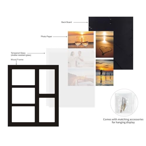 UMICAL 4x6 5-Opening Picture Frame with Shatter-Resistant Glass & Black Wood 4x6 Collage Photo Frames for 4x6 5 Pictures Display Made for Tabletop Stand and Wall Mounting - Image 3