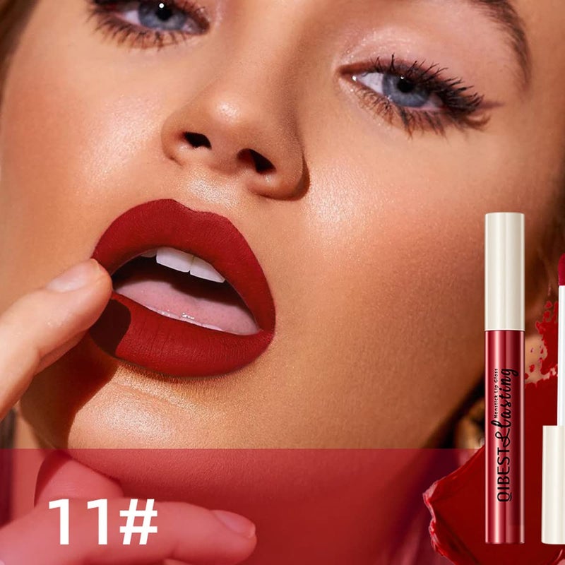 Pakivs 12Pcs Matte Liquid Lipstick Set, Dark Bright Red 24-hour Lip Gloss Kit Long-Lasting Waterproof Lip Stain Non-Stick Cup Not Lipgloss Set for Women - Image 3
