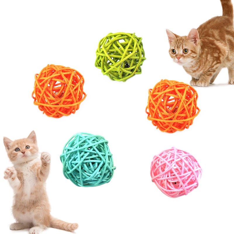 Andiker Cat Balls 5pcs Colorful and Buildin Bell Cat Sound Ball Toy Bird Toys Natural Play Balls Parrot Gnawing Toy Chew and Chase Cat Toys for Indoor Cats to Keep Fit and Active Bell Ball - Image 2