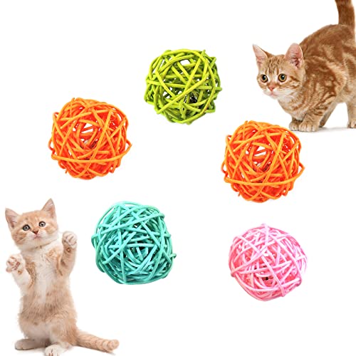 Andiker Cat Balls 5pcs Colorful and Buildin Bell Cat Sound Ball Toy Bird Toys Natural Play Balls Parrot Gnawing Toy Chew and Chase Cat Toys for Indoor Cats to Keep Fit and Active Bell Ball - Image 1
