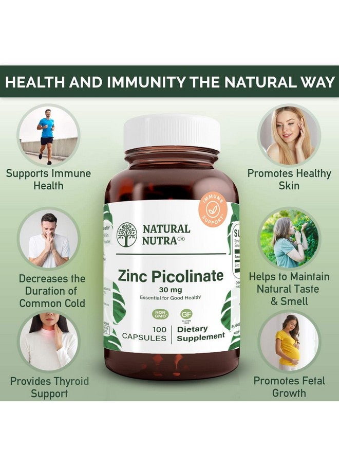 Natural Nutra Zinc Picolinate 30 Mg Double Strength Raw And Pure Highly Bioavailable Supplement For Growth Immune And Thyroid Support 100 Capsules - Image 3