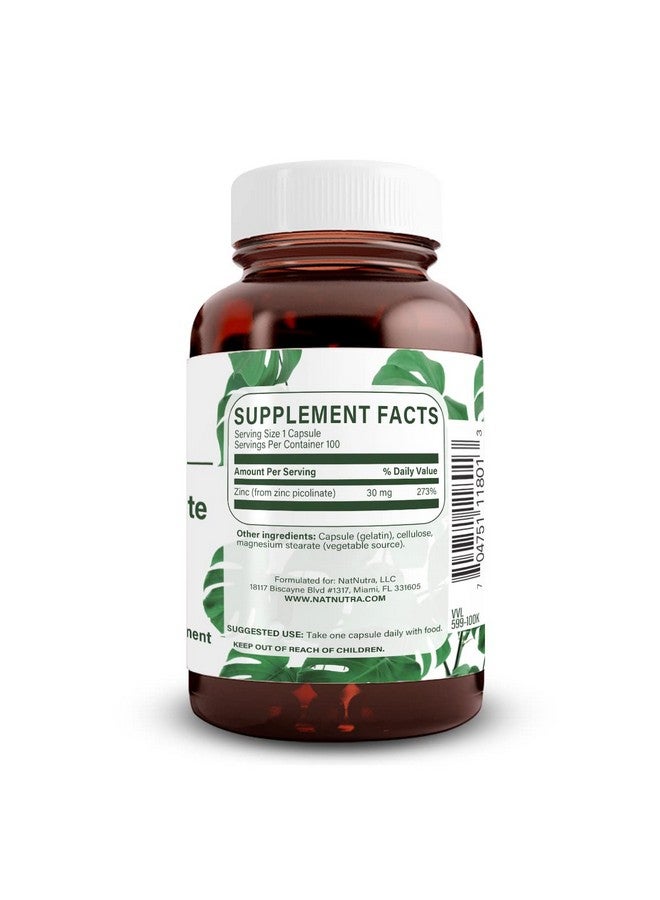 Natural Nutra Zinc Picolinate 30 Mg Double Strength Raw And Pure Highly Bioavailable Supplement For Growth Immune And Thyroid Support 100 Capsules - Image 2