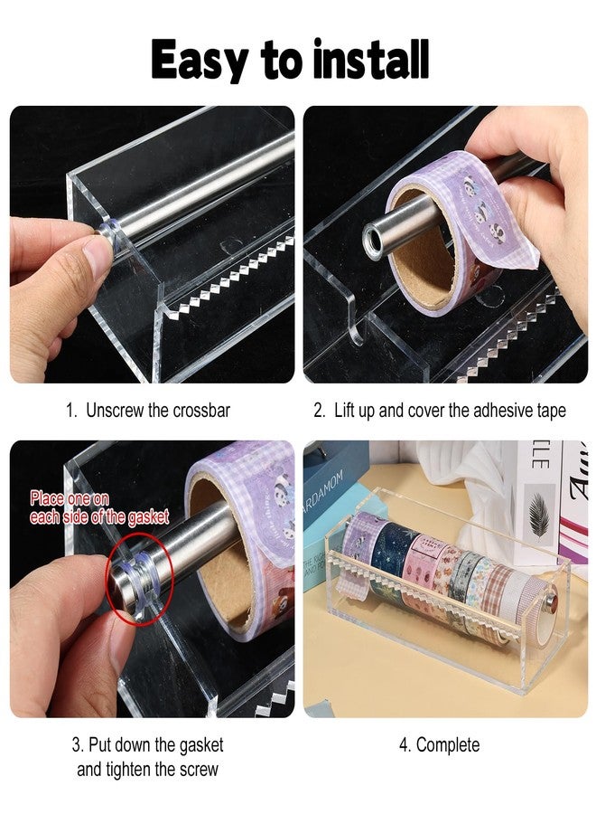 Rainmae Acrylic Washi Tape Dispenser Washi Tape Organizer Sticker Roll Cutter Masking Tape Storage Dispenser,Tape Cutter,Tape Roll Holder for Office Home School (Not Include Tape) - Image 4