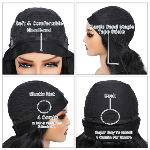 xccoco Black HeadBand Wigs for Women Long Wavy Headband Wigs 24inch Put On and Go Glueless Half Wig Loose Wave Synthetic Long Wigs for Women 200% Density - Image 4