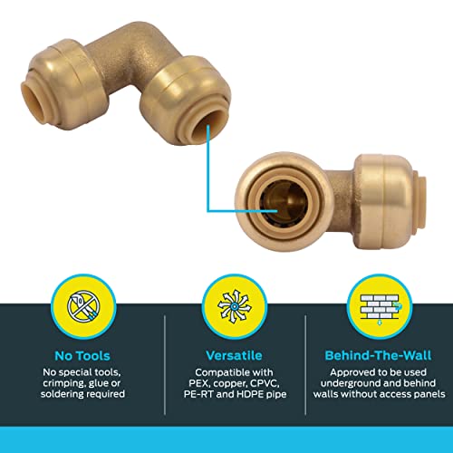 SharkBite 1/4 Inch (3/8 Inch OD) 90 Degree Elbow, Push to Connect Brass Plumbing Fitting, PEX Pipe, Copper, CPVC, PE-RT, HDPE, U244LFA - Image 3