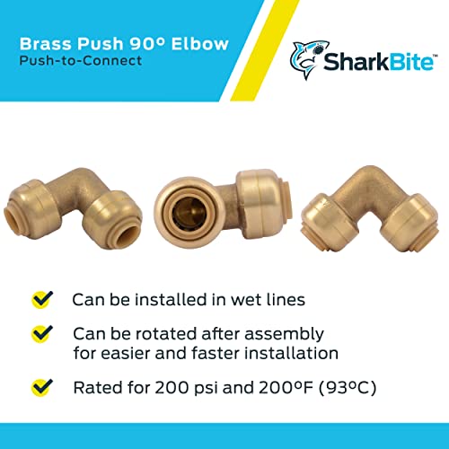 SharkBite 1/4 Inch (3/8 Inch OD) 90 Degree Elbow, Push to Connect Brass Plumbing Fitting, PEX Pipe, Copper, CPVC, PE-RT, HDPE, U244LFA - Image 4