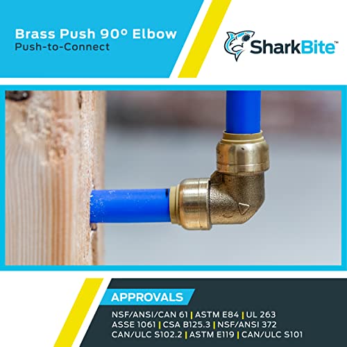 SharkBite 1/4 Inch (3/8 Inch OD) 90 Degree Elbow, Push to Connect Brass Plumbing Fitting, PEX Pipe, Copper, CPVC, PE-RT, HDPE, U244LFA - Image 5