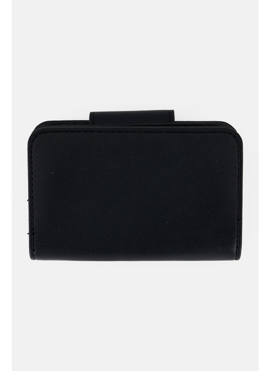 French Connection Women Brand Logo Asher Smooth Fold and Zipper Wallet, Black  - Image 2
