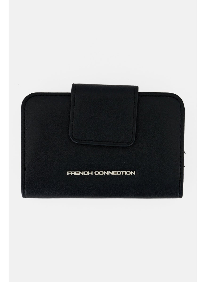 French Connection Women Brand Logo Asher Smooth Fold and Zipper Wallet, Black  - Image 1