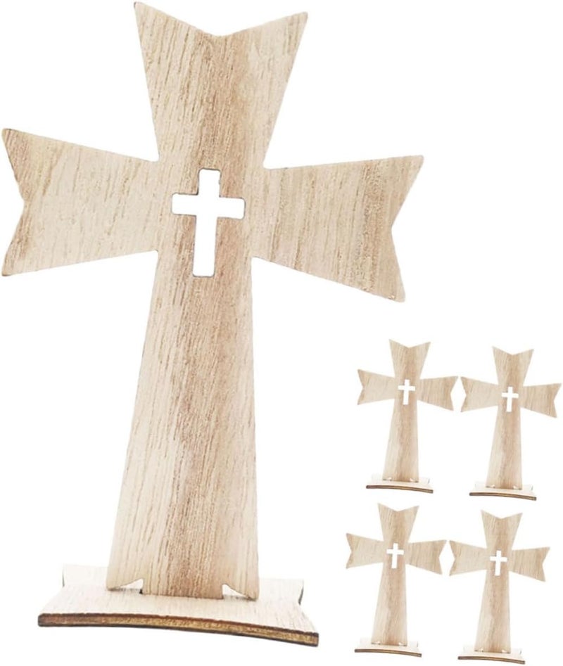 Cabilock 5Pcs Wooden Cross Set Unfinished Rustic Decor for Home Chapel Creative Tabletop Catholic Crosses for Easter Christmas Craftsmanship for Church and DIY Projects - Image 1