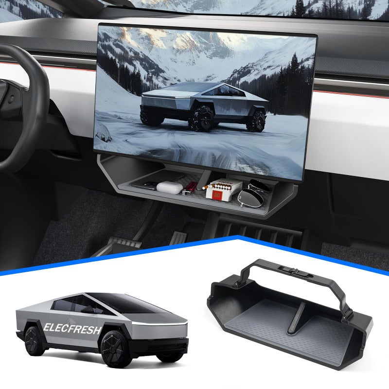 ELECFRESH Center Console Organizer Under Screen Storage Box for 2024 2025 2026Tesla Cybertruck Accessories, Dashboard Hidden Tray for Cybertruck (A) - Image 1