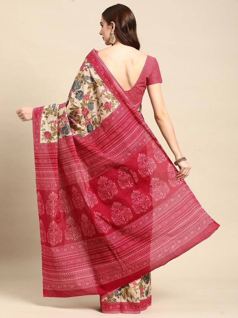 RATAN Pure Cotton Printed Mulmul Saree for Women with Blouse Piece (GDBT-BP-1047-ONN_Onion Pink) - Image 2