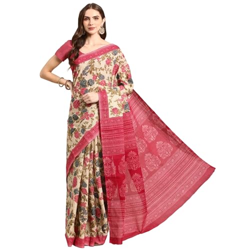RATAN Pure Cotton Printed Mulmul Saree for Women with Blouse Piece (GDBT-BP-1047-ONN_Onion Pink) - Image 1
