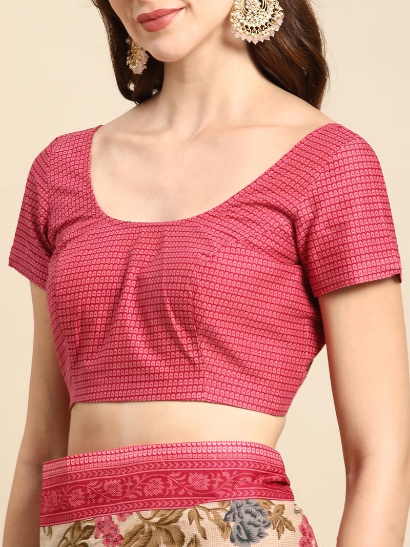 RATAN Pure Cotton Printed Mulmul Saree for Women with Blouse Piece (GDBT-BP-1047-ONN_Onion Pink) - Image 5