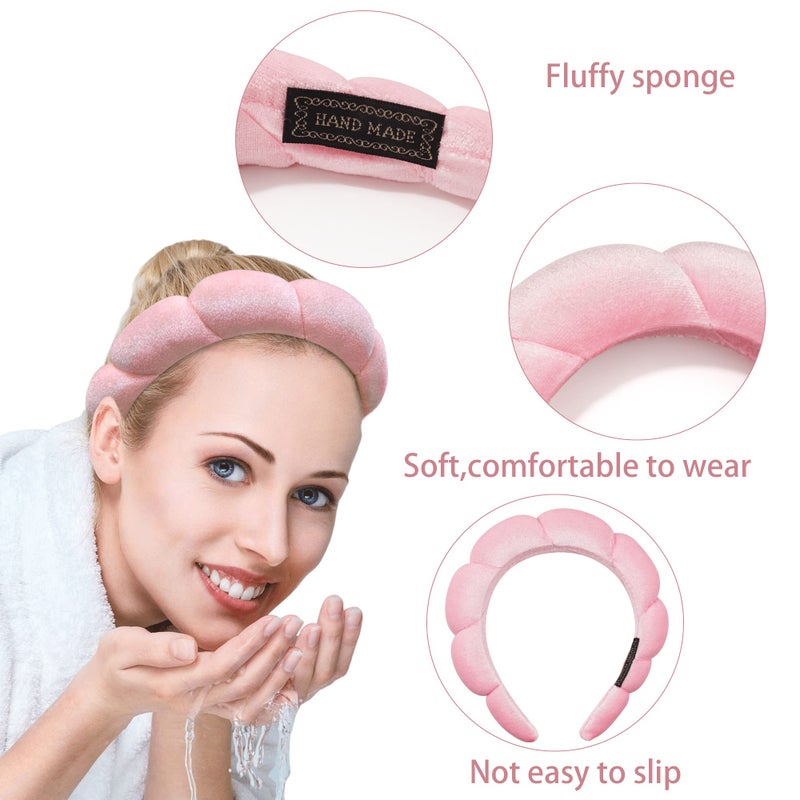 Ayesha Spa Headband for Women Sponge Headband for Washing Face Clouds Soft Hairband Skincare Makeup Headbands for Women Girls Shower Makeup Skincare (Pink) - Image 4