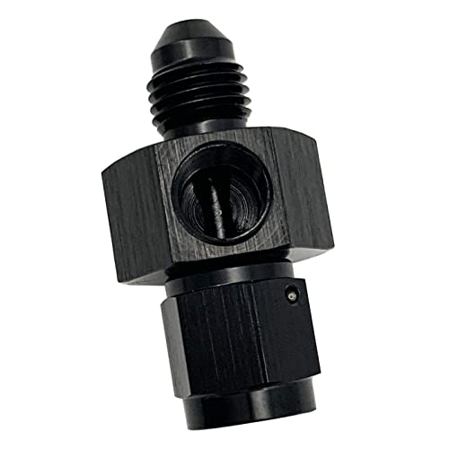 KRD PERFORMANCE Aluminum -8 AN Male to 8AN Female swivel with 1/8" NPT Gauge Port Pressure Take Off Hose Tube Adaptors Fitting, Black - Image 1