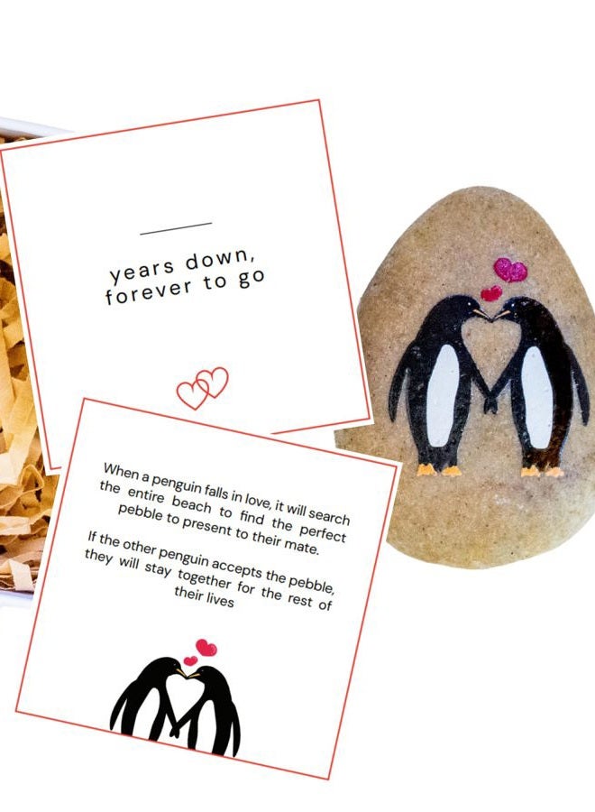 PureRejuva Wedding Anniversary Penguin Pebble Gift - "_ Years Down, Forever to Go” Card & Happy Anniversary Box – Unique Gift for Husband, Wife, Boyfriend, Girlfriend – 1st 10th 25th 50th - Image 1