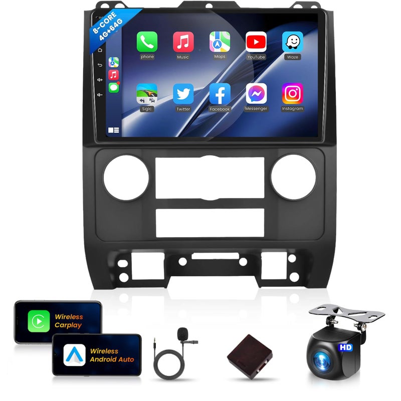 8Core 4G 64G for Ford EscapeFord KugaMazda Tribute 20072012 Car Stereo Radio with Wireless CarPlay Android Auto9 1280x720P IPS TouchscreenBT50GPSWiFiDSP 36EQBackup Camera