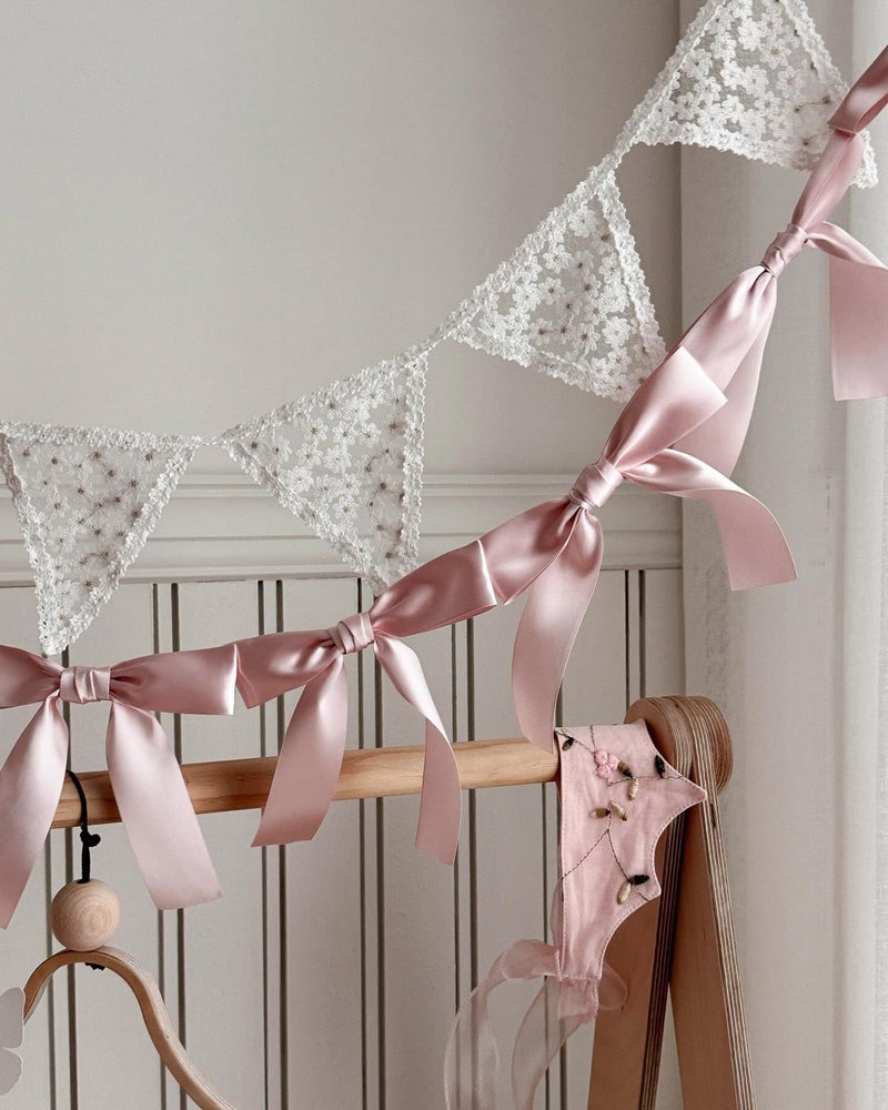 Eanjia Rosewood Blush Pink Bow Garland - Pre-Assembled 6ft Rustic Baby Shower Decor, Coquette Birthday & Bridal Shower Backdrop, Thick Matte Satin Bow Decor (Rosewood, 6ft) - Image 1