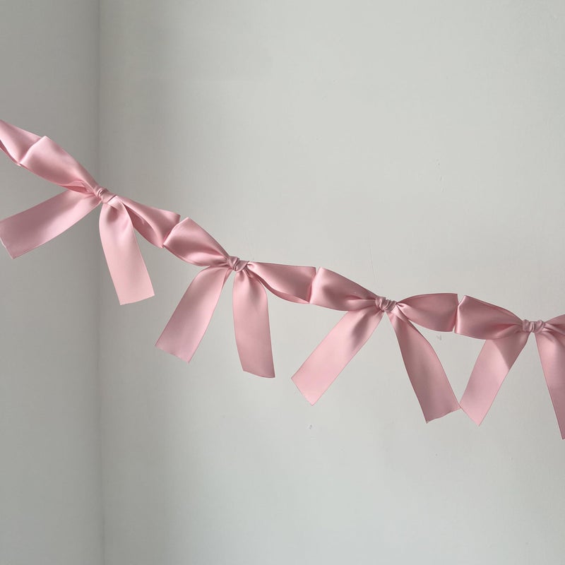 Eanjia Rosewood Blush Pink Bow Garland - Pre-Assembled 6ft Rustic Baby Shower Decor, Coquette Birthday & Bridal Shower Backdrop, Thick Matte Satin Bow Decor (Rosewood, 6ft) - Image 4