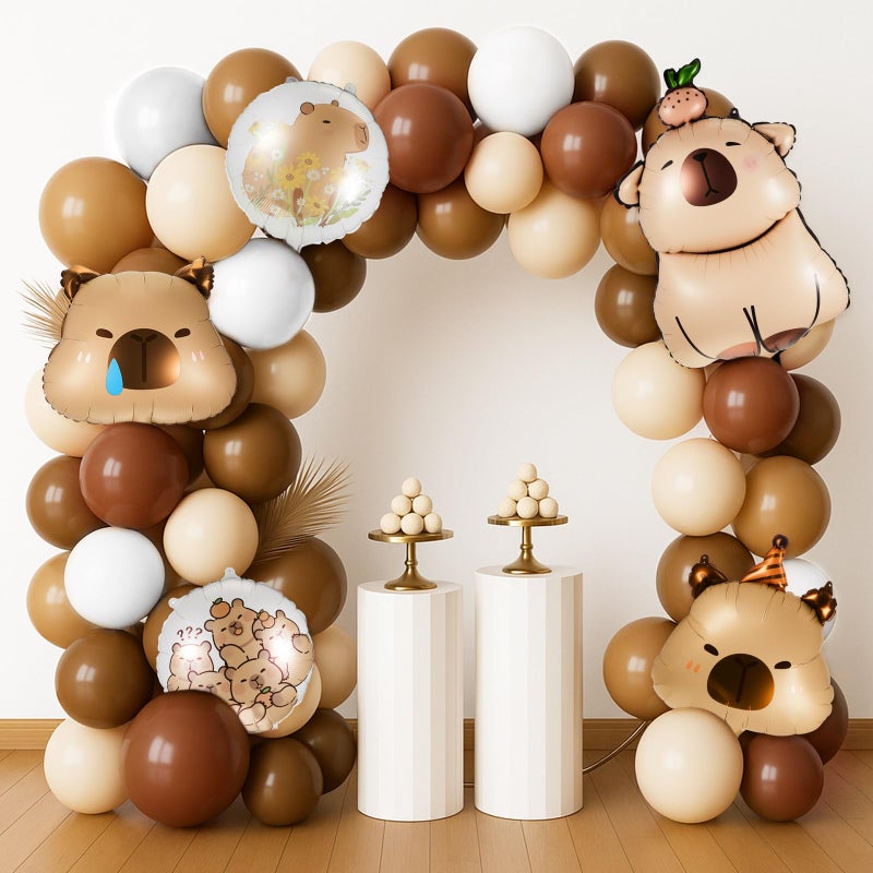 LaRandom 108 Pcs Capybara Party Decorations Capybara Balloon Arch Garland Kit Beige Brown Foil Latex Balloons for Animal Theme Birthday Baby Shower Party Decorations Supplies - Image 3