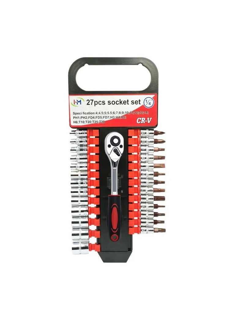 Generic I M 27 Pcs  1 4 inch Dr  Socket Wrench Tool Set Cr V for Home/Mechanic Home H 0017  - Image 1