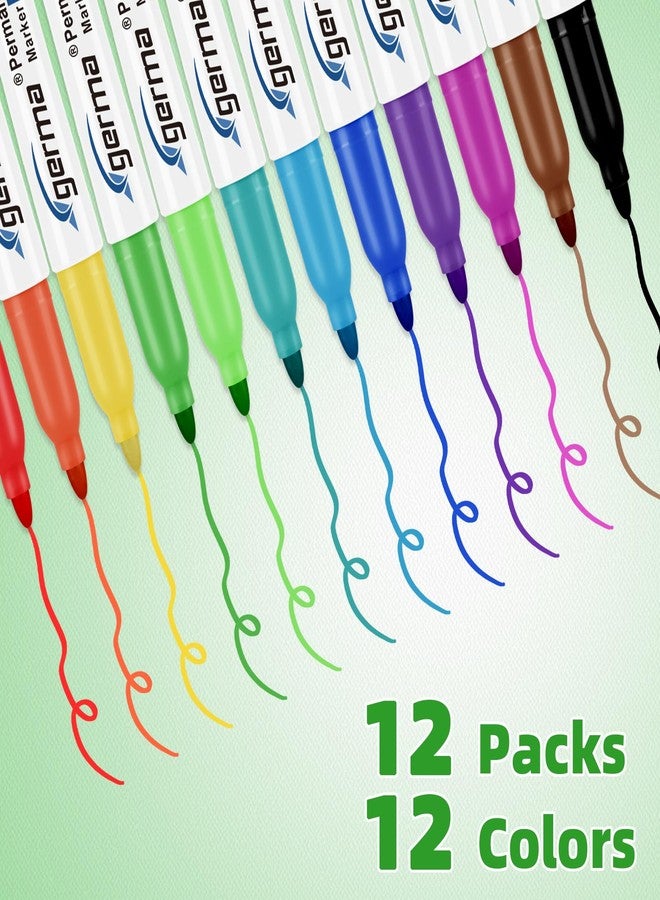 Cgerma Permanent Markers Assorted Colors, Fine Tip, 12 Vibrant Colored Permanent Markers, Waterproof, Fade-resistant, Works on Paper, Glass, Plastic, Metal for Kids, Adults, Office & School Supplies - Image 2
