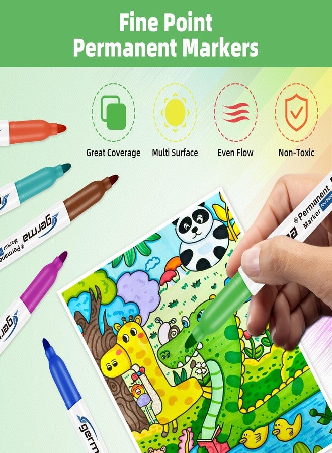 Cgerma Permanent Markers Assorted Colors, Fine Tip, 12 Vibrant Colored Permanent Markers, Waterproof, Fade-resistant, Works on Paper, Glass, Plastic, Metal for Kids, Adults, Office & School Supplies - Image 5