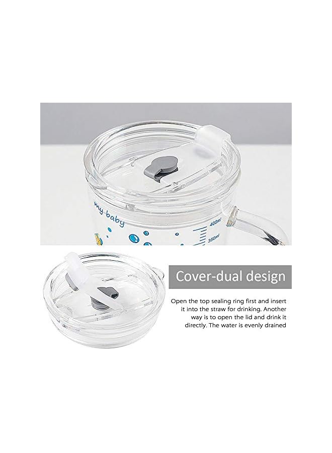 S-TOP Cute Heat-Resistant Drinking Cups With Leak Proof Regular Lids And Straw With Scale For Kids (Transparent) - Image 2