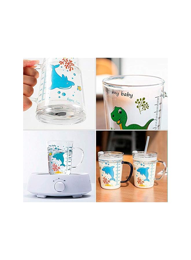 S-TOP Cute Heat-Resistant Drinking Cups With Leak Proof Regular Lids And Straw With Scale For Kids (Transparent) - Image 4