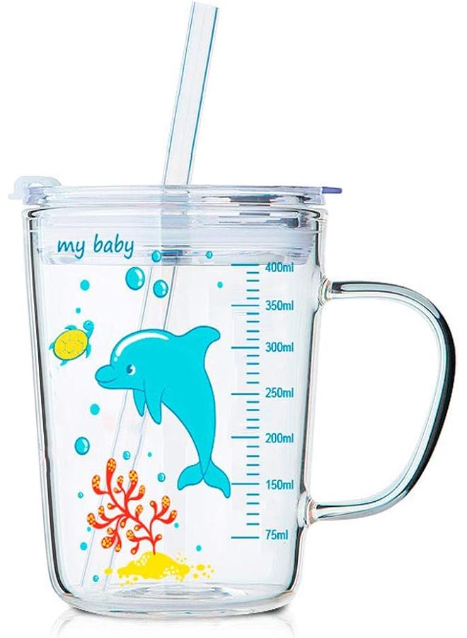 S-TOP Cute Heat-Resistant Drinking Cups With Leak Proof Regular Lids And Straw With Scale For Kids (Transparent) - Image 1