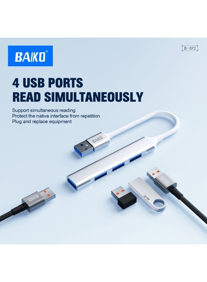 بَيّاكم موزع USB متعدد المنافذ 4 في 1 من بايكو B072 مع محول USB 3.0 متعدد المنافذ، نقل بيانات عالي السرعة، موسع USB فائق النحافة لأجهزة الكمبيوتر المحمولة ولوحات المفاتيح والماوس وأجهزة USB - Image 1