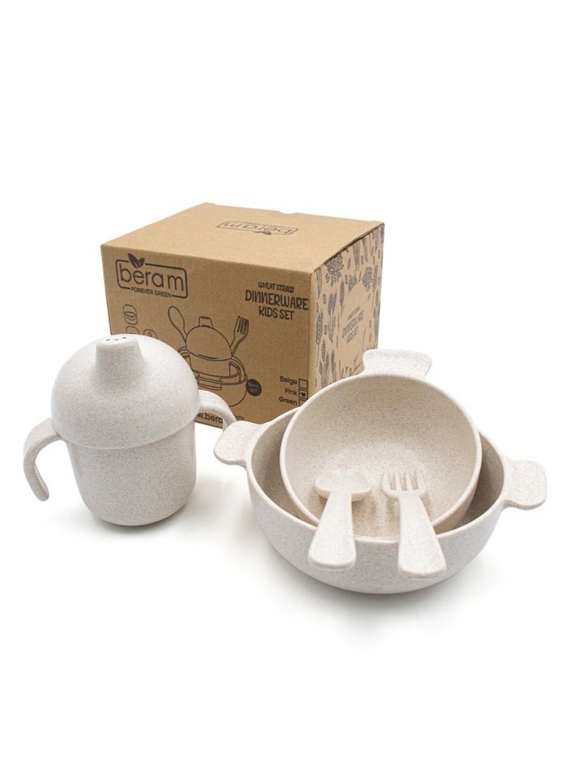بيرام طقم أدوات مائدة من قش القمح للأطفال، مجموعة مكونة من 5 قطع، أدوات مائدة، أدوات مائدة للأطفال، مواد صديقة للبيئة، أدوات مطبخ للاستخدام اليومي، مجموعات أدوات للأطفال - Image 1