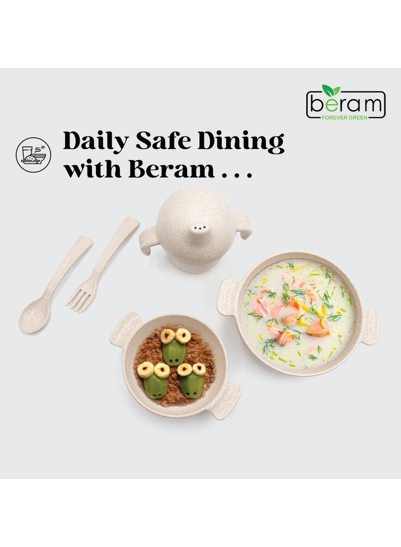 بيرام طقم أدوات مائدة من قش القمح للأطفال، مجموعة مكونة من 5 قطع، أدوات مائدة، أدوات مائدة للأطفال، مواد صديقة للبيئة، أدوات مطبخ للاستخدام اليومي، مجموعات أدوات للأطفال - Image 2