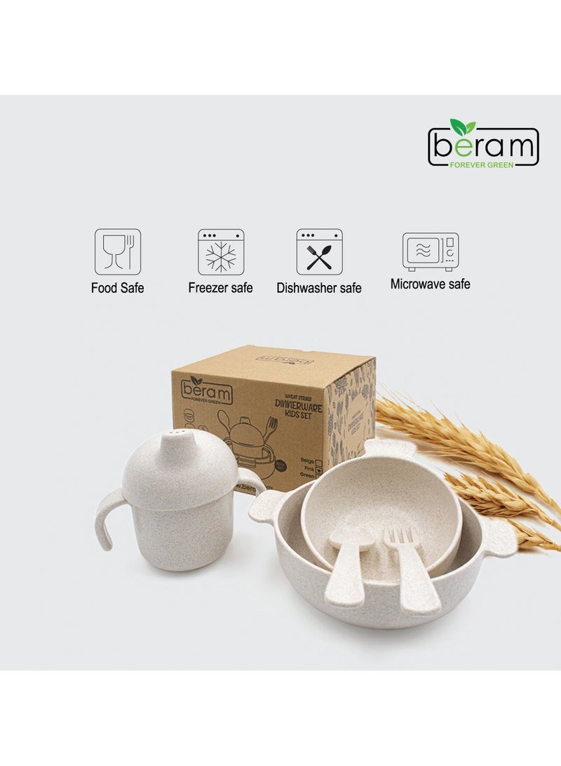 بيرام طقم أدوات مائدة من قش القمح للأطفال، مجموعة مكونة من 5 قطع، أدوات مائدة، أدوات مائدة للأطفال، مواد صديقة للبيئة، أدوات مطبخ للاستخدام اليومي، مجموعات أدوات للأطفال - Image 3