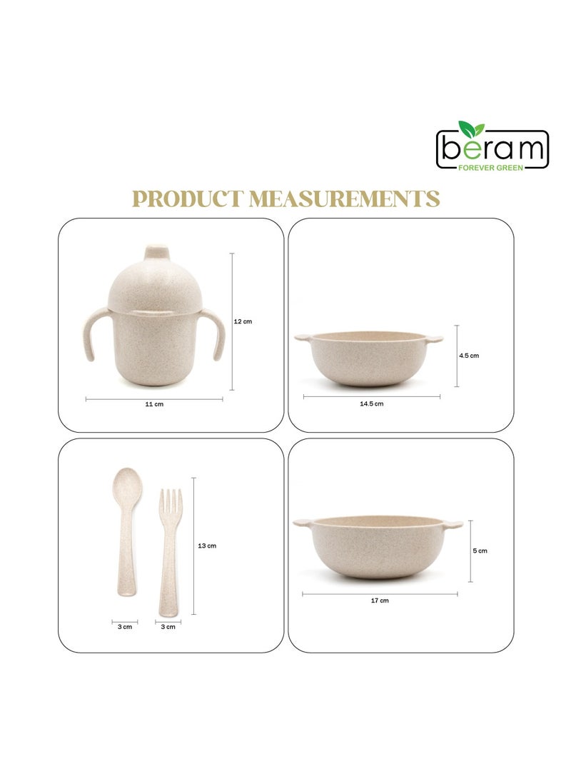 بيرام طقم أدوات مائدة من قش القمح للأطفال، مجموعة مكونة من 5 قطع، أدوات مائدة، أدوات مائدة للأطفال، مواد صديقة للبيئة، أدوات مطبخ للاستخدام اليومي، مجموعات أدوات للأطفال - Image 4