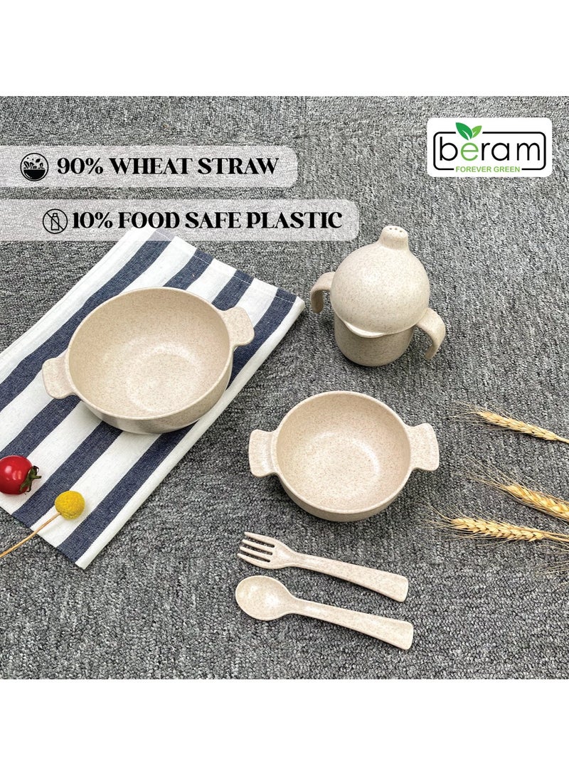 بيرام طقم أدوات مائدة من قش القمح للأطفال، مجموعة مكونة من 5 قطع، أدوات مائدة، أدوات مائدة للأطفال، مواد صديقة للبيئة، أدوات مطبخ للاستخدام اليومي، مجموعات أدوات للأطفال - Image 5