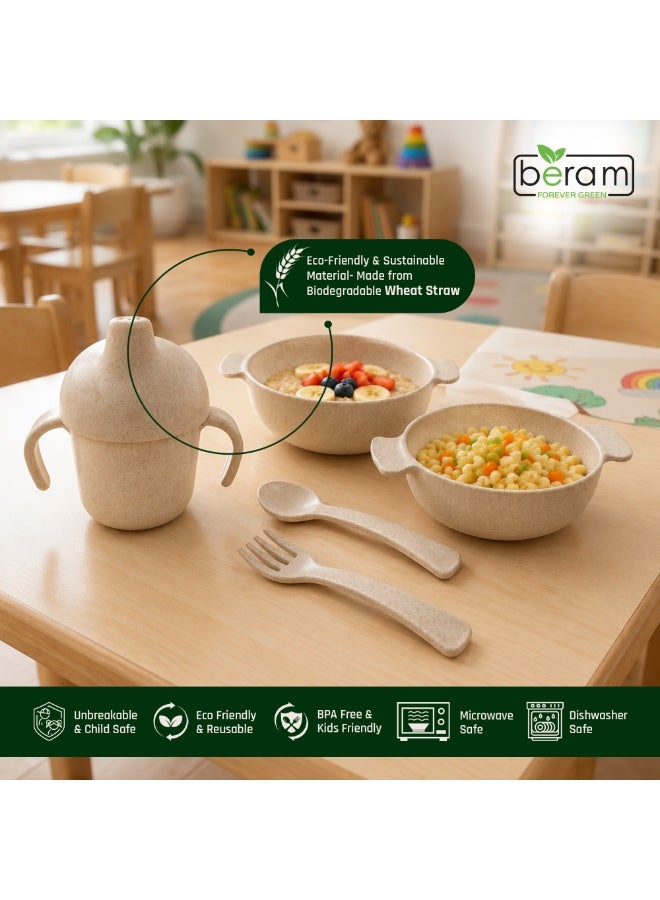 Beram Wheat Straw Dinnerware Set for Kids, 5 Pieces Set, Cutlery, Flatware and Tableware for Children, Environmentally Friendly Material, Daily Use Kitchen Utensils, Utensils Sets for Children - Image 3
