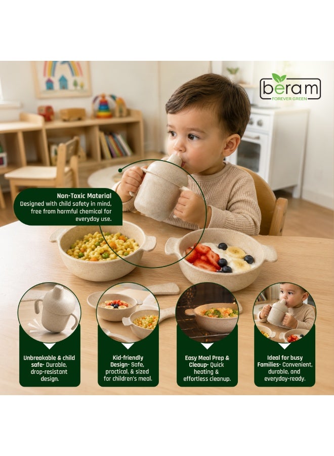 Beram Wheat Straw Dinnerware Set for Kids, 5 Pieces Set, Cutlery, Flatware and Tableware for Children, Environmentally Friendly Material, Daily Use Kitchen Utensils, Utensils Sets for Children - Image 4
