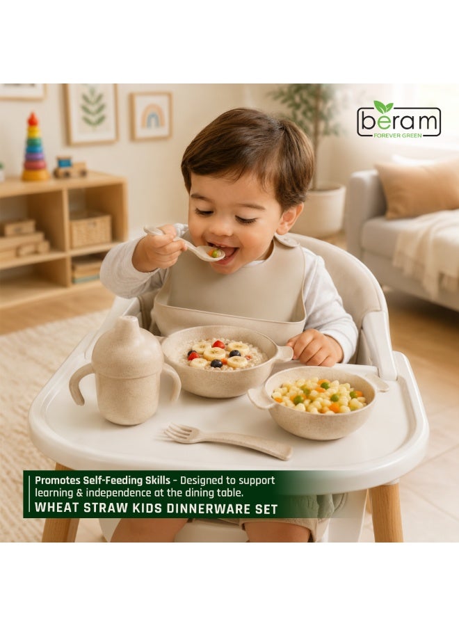 Beram Wheat Straw Dinnerware Set for Kids, 5 Pieces Set, Cutlery, Flatware and Tableware for Children, Environmentally Friendly Material, Daily Use Kitchen Utensils, Utensils Sets for Children - Image 5