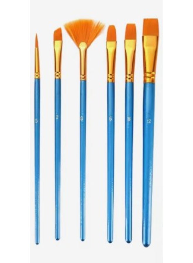 6pcs Premium Artist Paint Brush Set - Versatile For Acrylic, Oil, Gouache & Watercolor - Durable Nylon Bristles In Assorted Sizes
