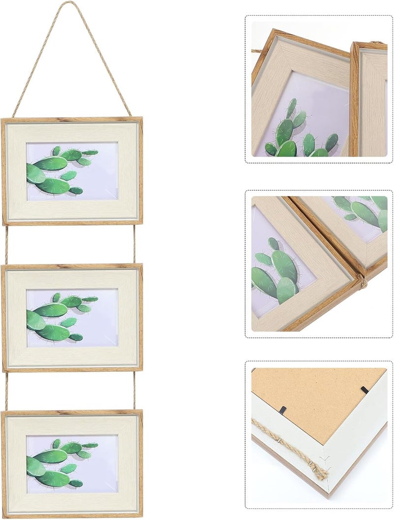 Vintage Resin Triple Combination Wall Hanging Picture Frame with Jute Rope, 7-inch Decorative Indoor Photo Frame for Home Wall Décor - Image 5